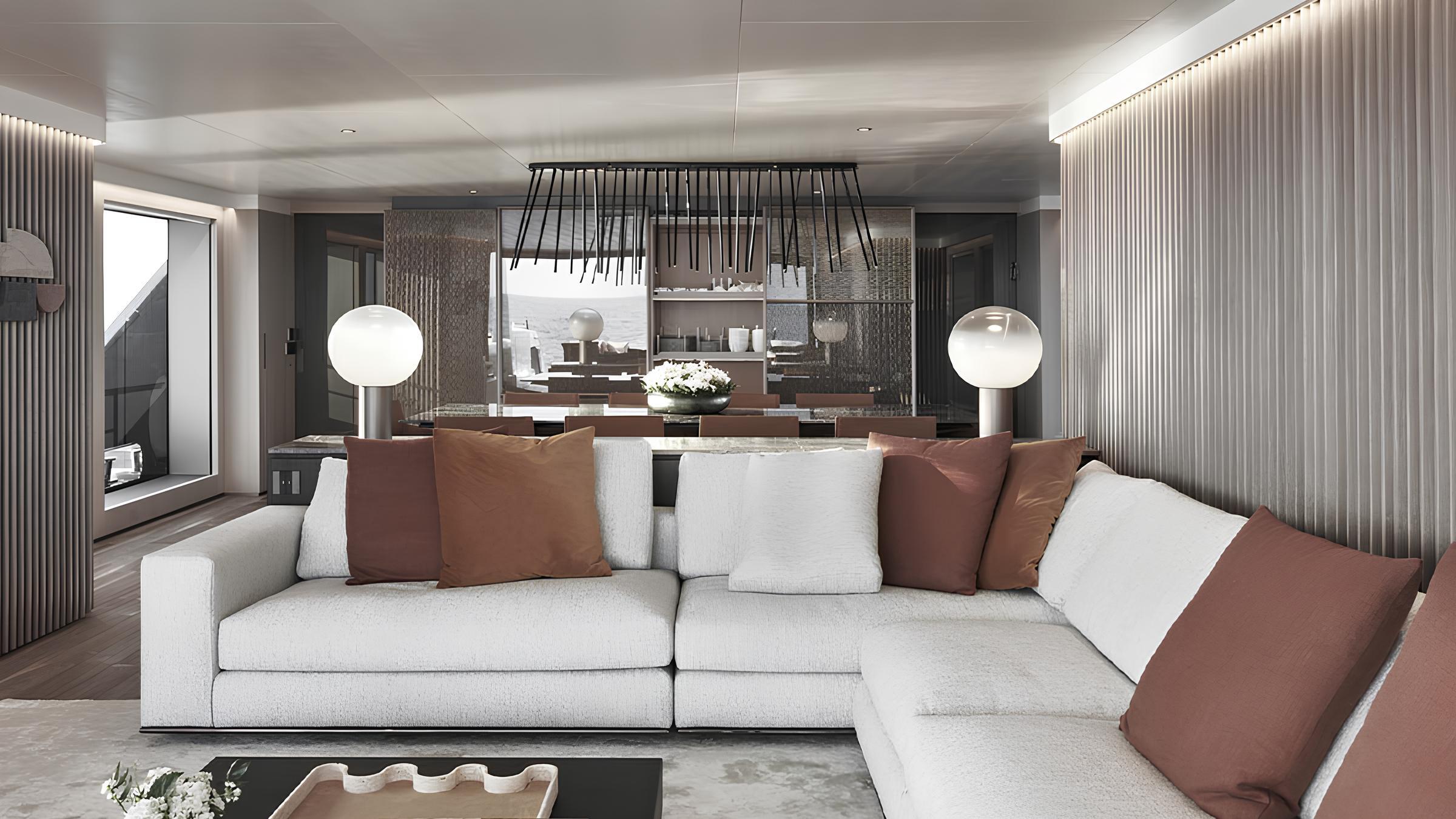 Зона отдыха в главном салоне/Main salon lounge area